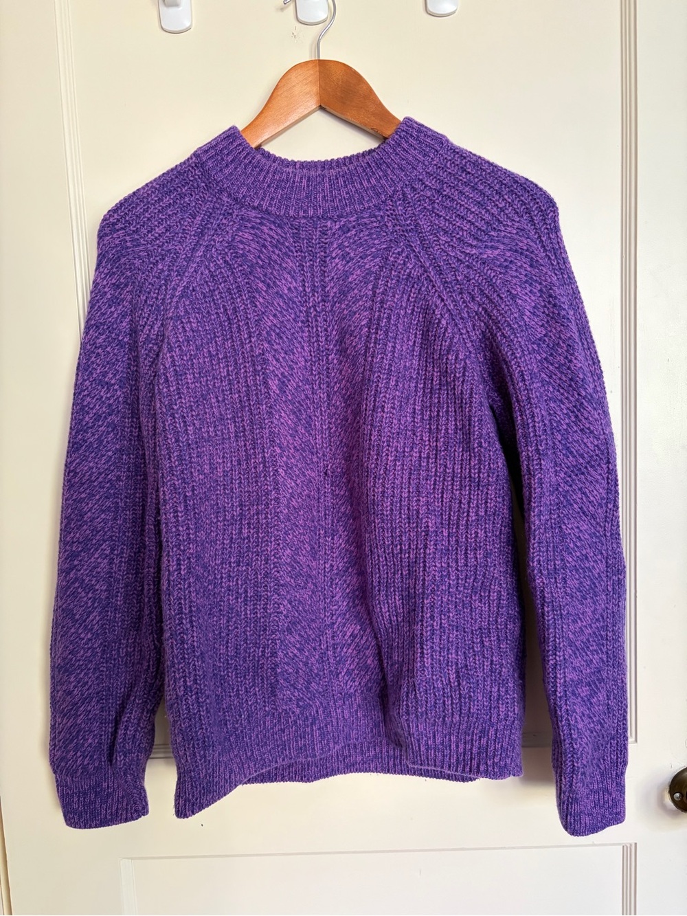 NAADAM Wool Cashmere Fisherman Rib Crewneck Sweater Purple Marled Size M